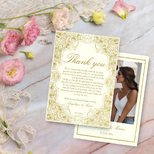 Elegante goldene elfenbeinfarbene vintage verziert dankeskarte