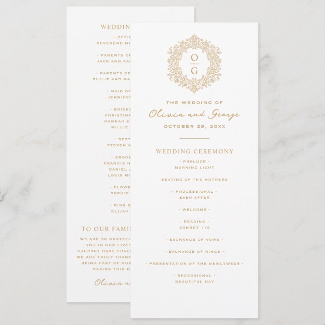 Elegante Goldene Erbstück-Hochzeit Programm (Vorne/Hinten)