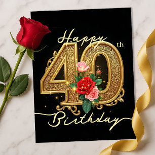 Elegante goldene Filigran-Rubinviolette Rose 40. G Postkarte