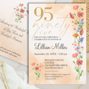 Elegante goldene Floral 95. Geburtstagseinladung, Einladung