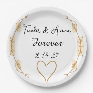 Elegante goldene Floral-Hochzeit für immer Pappteller
