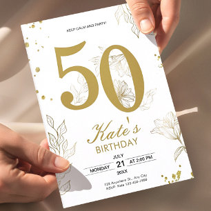 Elegante Goldene Florale 50. Geburtstagsfeier Meil Einladung