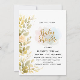 Elegante goldene florale botanische Babyparty  Einladung