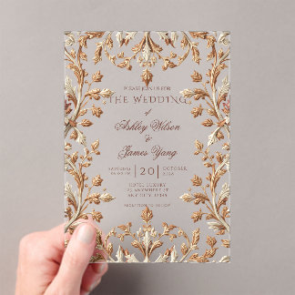 Elegante goldene florale botanische Hochzeitseinla Acryleinladungen