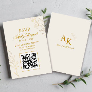 Elegante Goldene Florale QR-Code-Hochzeits-RSVP-Ka RSVP Karte
