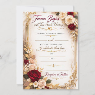 Elegante goldene florale romantische Hochzeitseinl Karte