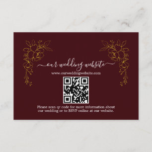 Elegante Goldene Florale Tiefburgunder QR-Code Hoc Begleitkarte