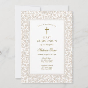 Elegante goldene florale traditionelle Erstkommuni Einladung