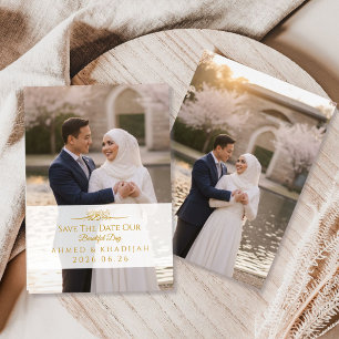 Elegante goldene Foto-Save-the-Date-Karte für die Save The Date