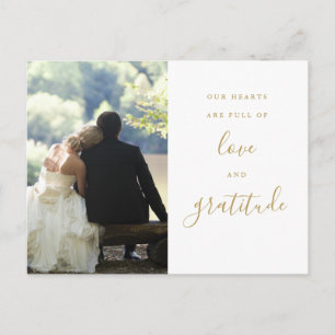 Elegante goldene Fotodankeskarte zur Hochzeit Postkarte