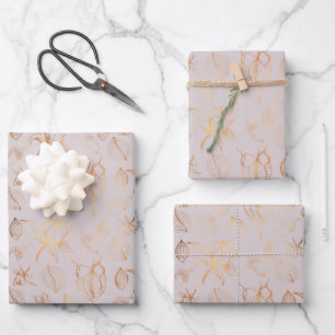 Elegante goldene Früchte Weihnachten Geschenkpapier Set