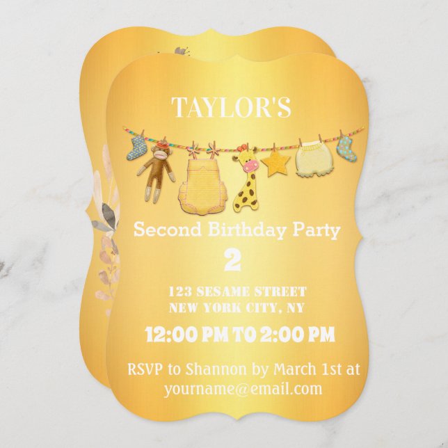 Elegante goldene Geburtstagseinladung Einladung (Vorne/Hinten)