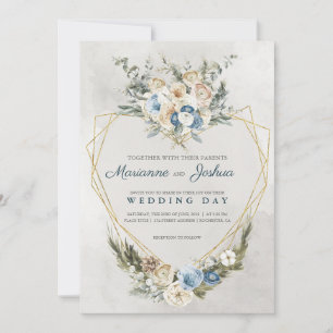 Elegante goldene geometrische Herz-Hochzeitseinlad Einladung