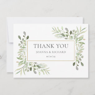 Elegante goldene geometrische Hochzeit mit Grünpfl Dankeskarte