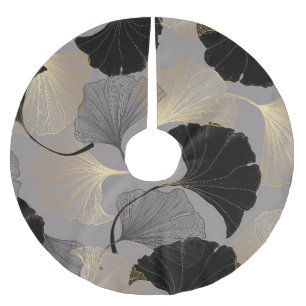 Elegante goldene Ginkgo, vintage Hintergrund. Polyester Weihnachtsbaumdecke