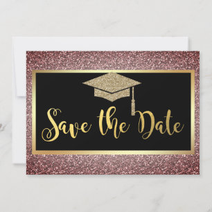 Elegante goldene Glitter-Abschlussfeier Braun  Save The Date