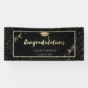 Elegante goldene Glitter-Abschlusskappe, Konfetti Banner