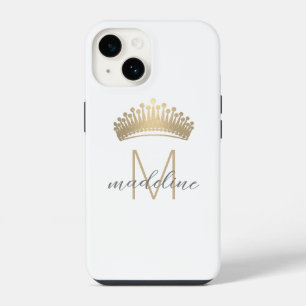 Elegante goldene Glitter-Kronen-Monogramm-Initiale iPhone 14 Hülle