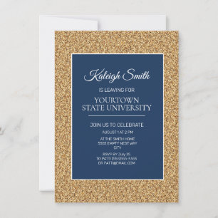 Elegante goldene Glitter Navy Blue College-Trunk-P Einladung