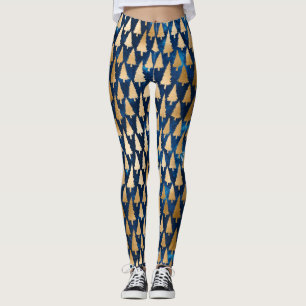 Elegante goldene Glitter-Weihnachtsbäume Feiertags Leggings