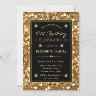 Elegante goldene Glittersterne zum 21. Geburtstag Einladung