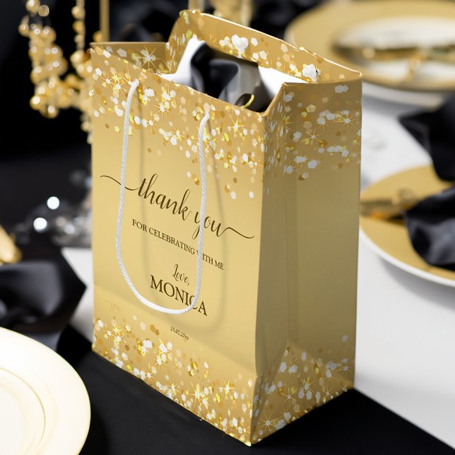 Elegante goldene Glitzern minimalistisch Mittlere Geschenktüte (Elegant gold golden sparkles minimalist medium gift bag birthday party favor bag)