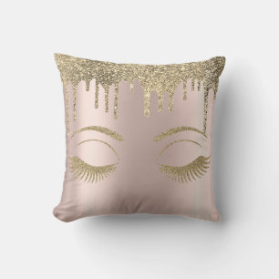 Elegante goldene glitzernde Wimpern, träufelt Rosé Kissen