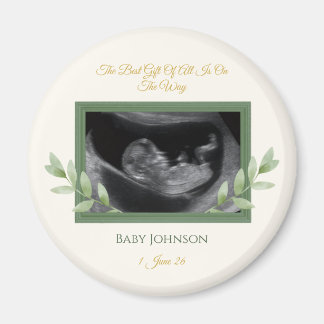 Elegante goldene Grün-Weihnachts-Baby-Ankündigung  Magnet