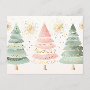 Elegante goldene, grüne und pinke Weihnachtsbäume Postkarte