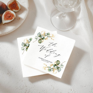 Elegante goldene Grünpflanzen Hochzeit Serviette