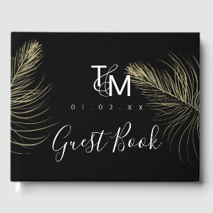 Elegante Goldene Handgezeichnete Feder Chic Hochze Gästebuch