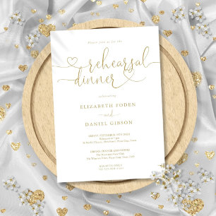Elegante goldene Herz-Schrift Probe-Dinner Einladung