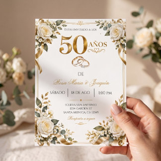 Elegante Goldene Hochzeit 50. Hochzeitsjubiläum Einladung