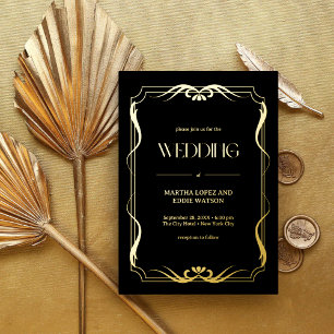 Elegante Goldene Hochzeit Art Nouveau Folieneinladung