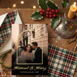 Elegante Goldene Hochzeit & Frohe Plaid-Bogen-Foto Folien Feiertagskarte