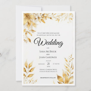 Elegante goldene Hochzeitsblumen Einladung