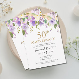 Elegante goldene Hochzeitseinladung in Lila Einladung
