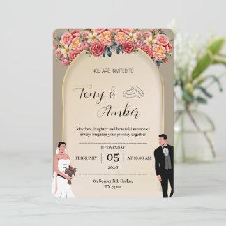 Elegante goldene Hochzeitseinladung mit Blumenmust Einladung