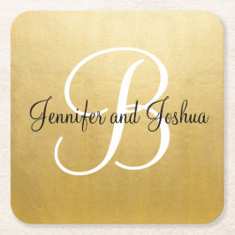 Elegante goldene Hochzeitsfavoriten - Monogramm Rechteckiger Pappuntersetzer