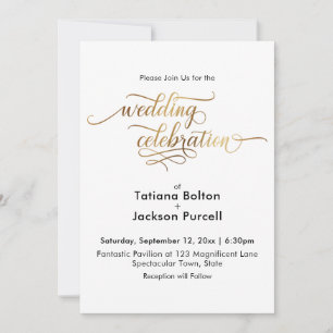 Elegante goldene Kalligrafie-Hochzeitsfeier Einladung