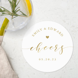 Elegante goldene Kalligrafie Hochzeitsprobe Dinner Runder Pappuntersetzer