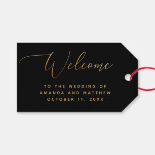 Elegante goldene klassische Hochzeit. Script-Begrü Geschenkanhänger