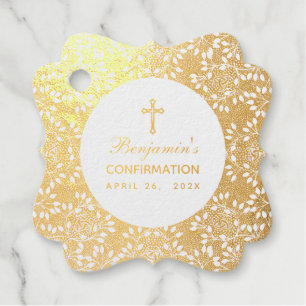 Elegante goldene Konfirmations-Schrift mit Vintage Geschenkanhänger