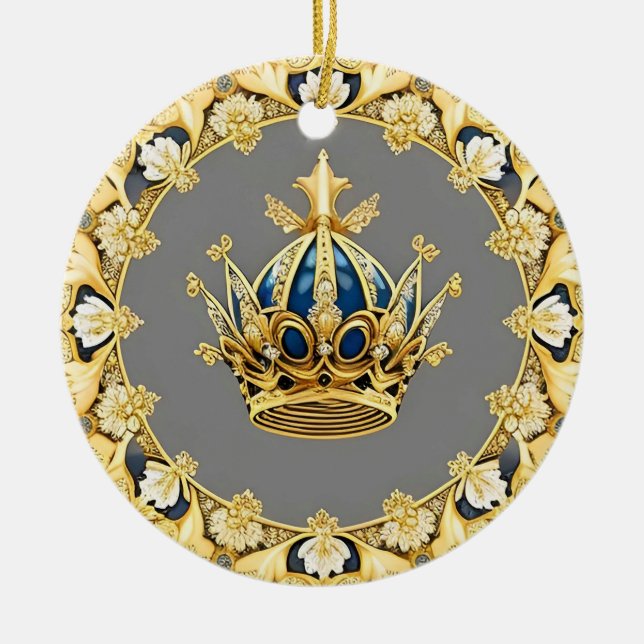 Elegante Goldene Krone Keramik Ornament (Vorne)