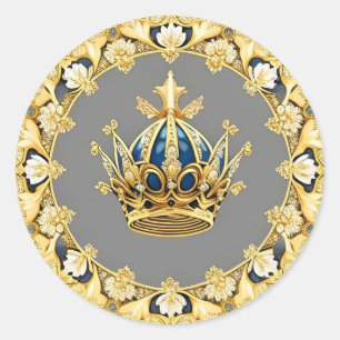 Elegante Goldene Krone Runder Aufkleber