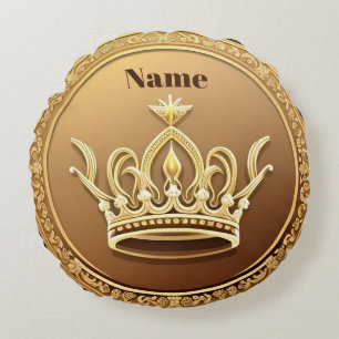 Elegante Goldene Krone Rundes Kissen