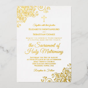 Elegante goldene Kulissen auf weißkatholische Hoch Folieneinladung