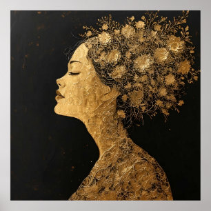 Elegante goldene Kunst eines Frauenprofils Poster