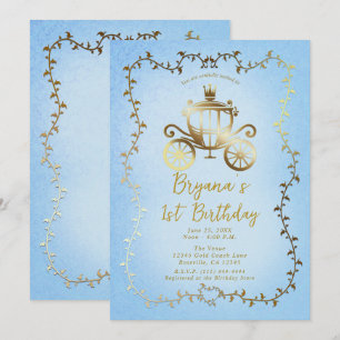 Elegante Goldene Kutsche Blaue Geschichte 1. Gebur Einladung