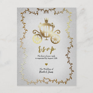 Elegante Goldene Kutsche Storybook Hochzeit R.S.V. Ankündigungspostkarte